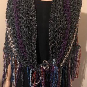 Plus Size Wrap Shawl Smoke Gray with Strips a One of a Kind Size L-XXXL
